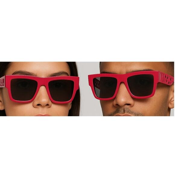 Versace Bright Pink Cutout Logo Square Sunglasses Unisex - Picture 1 of 14